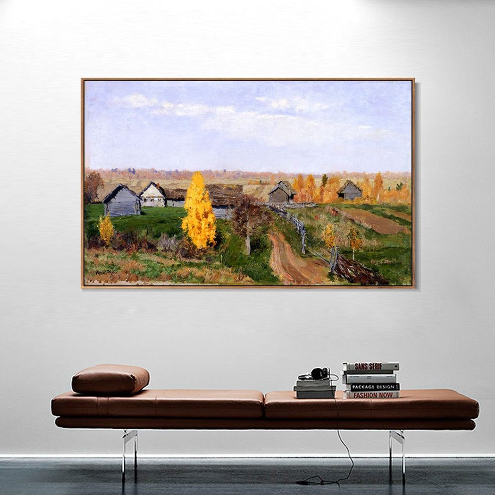 INVIN ART Framed Canvas Giclee Print Golden Autumn,in the Village by Isaac Levitan Wall Art (Black Slim Frame,24"x32")