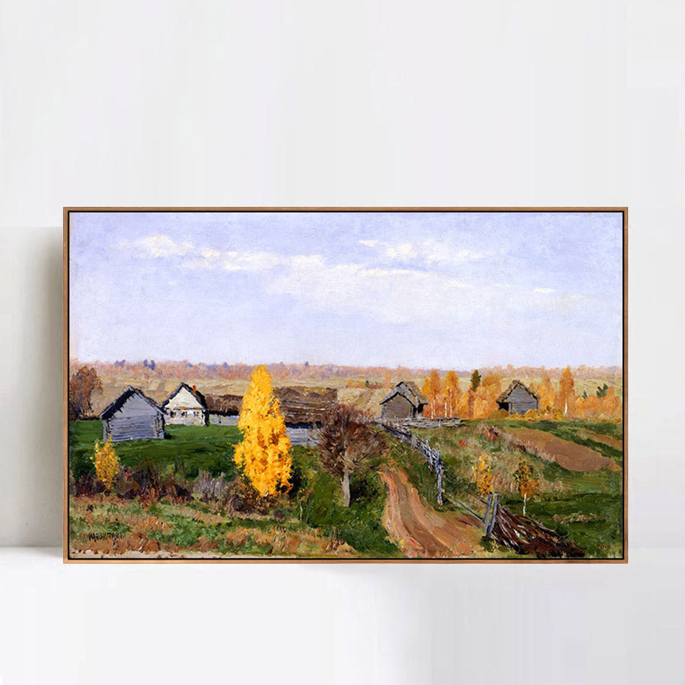 INVIN ART Framed Canvas Giclee Print Golden Autumn,in the Village by Isaac Levitan Wall Art (Black Slim Frame,24"x32")