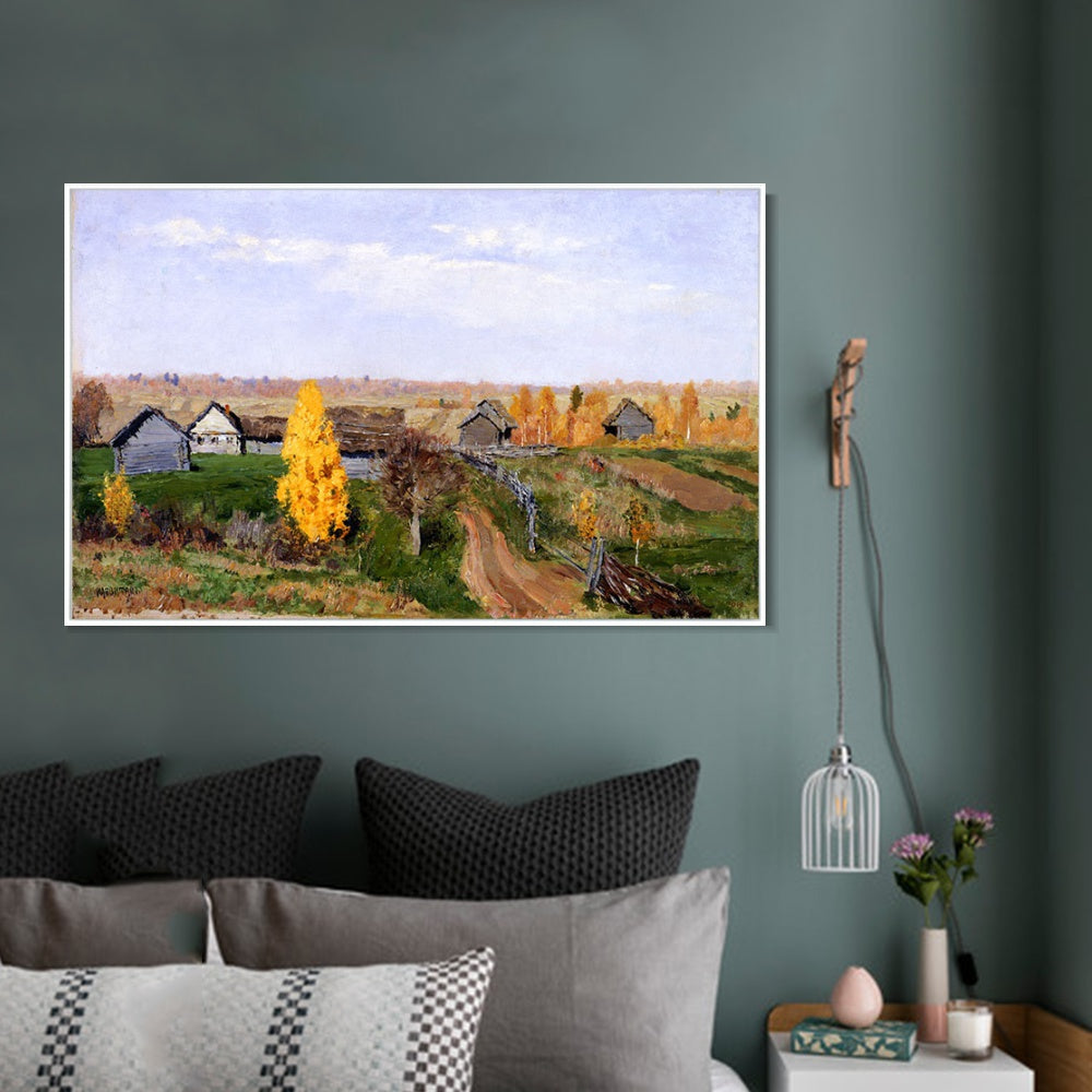 INVIN ART Framed Canvas Giclee Print Golden Autumn,in the Village by Isaac Levitan Wall Art (Black Slim Frame,24"x32")