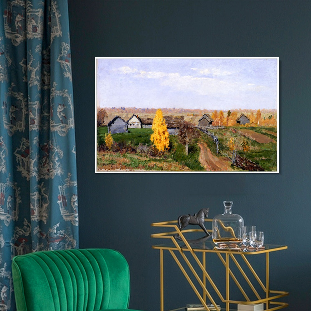 INVIN ART Framed Canvas Giclee Print Golden Autumn,in the Village by Isaac Levitan Wall Art (Black Slim Frame,24"x32")