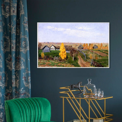 INVIN ART Framed Canvas Giclee Print Golden Autumn,in the Village by Isaac Levitan Wall Art Living Room Home Office Decorations(Black Slim Frame,24"x32")