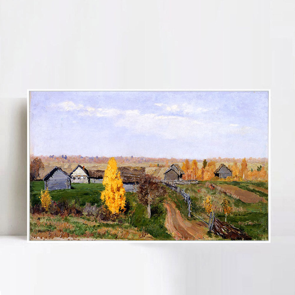 INVIN ART Framed Canvas Giclee Print Golden Autumn,in the Village by Isaac Levitan Wall Art (Black Slim Frame,24"x32")