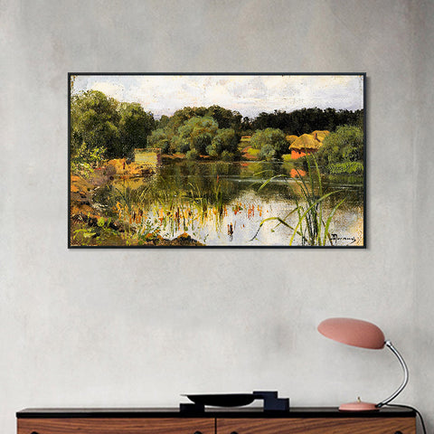 INVIN ART Framed Canvas Giclee Print pond by Isaac Levitan Wall Art Living Room Home Office Decorations