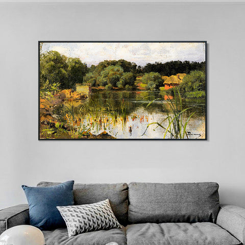 INVIN ART Framed Canvas Giclee Print pond by Isaac Levitan Wall Art Living Room Home Office Decorations