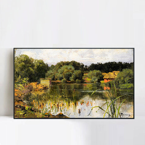 INVIN ART Framed Canvas Giclee Print pond by Isaac Levitan Wall Art Living Room Home Office Decorations