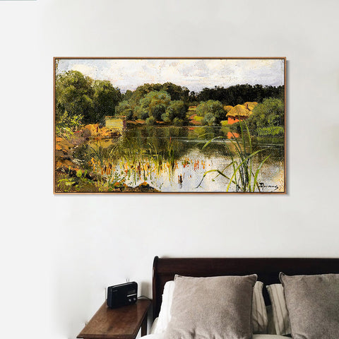 INVIN ART Framed Canvas Giclee Print pond by Isaac Levitan Wall Art Living Room Home Office Decorations