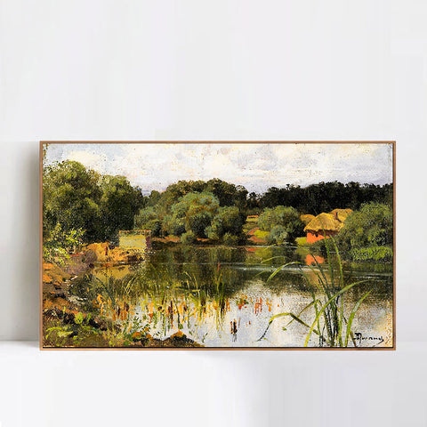 INVIN ART Framed Canvas Giclee Print pond by Isaac Levitan Wall Art Living Room Home Office Decorations