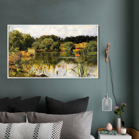 INVIN ART Framed Canvas Giclee Print pond by Isaac Levitan Wall Art Living Room Home Office Decorations