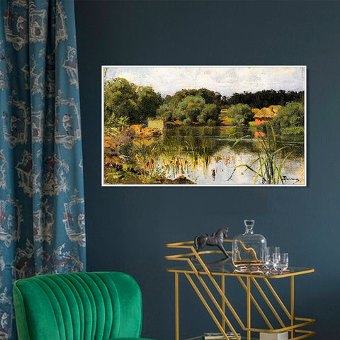 INVIN ART Framed Canvas Giclee Print pond by Isaac Levitan Wall Art Living Room Home Office Decorations