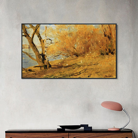 INVIN ART Framed Canvas Giclee Print Trees#14 by Isaac Levitan Wall Art Living Room Home Office Decorations