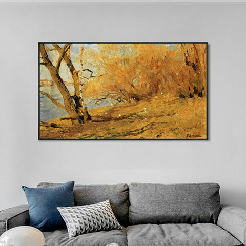 INVIN ART Framed Canvas Giclee Print Trees#14 by Isaac Levitan Wall Art Living Room Home Office Decorations