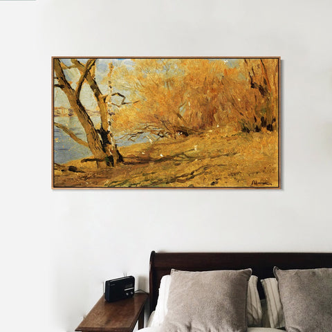 INVIN ART Framed Canvas Giclee Print Trees#14 by Isaac Levitan Wall Art Living Room Home Office Decorations