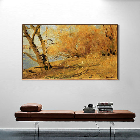 INVIN ART Framed Canvas Giclee Print Trees#14 by Isaac Levitan Wall Art Living Room Home Office Decorations