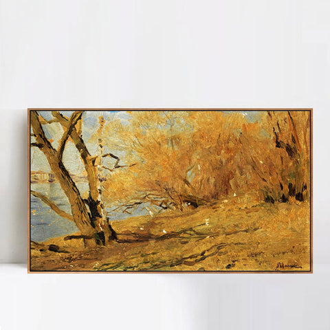 INVIN ART Framed Canvas Giclee Print Trees#14 by Isaac Levitan Wall Art Living Room Home Office Decorations
