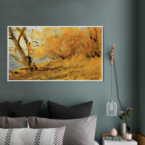 INVIN ART Framed Canvas Giclee Print Trees#14 by Isaac Levitan Wall Art Living Room Home Office Decorations