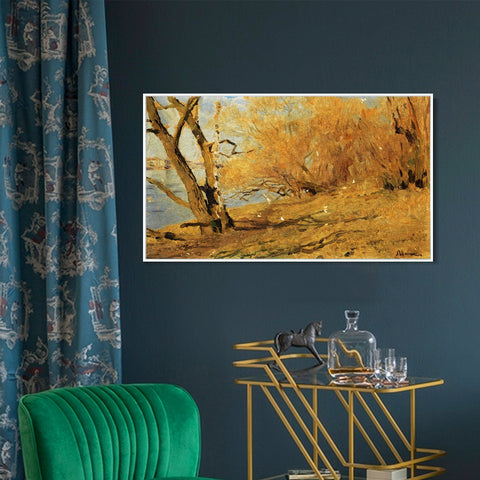 INVIN ART Framed Canvas Giclee Print Trees#14 by Isaac Levitan Wall Art Living Room Home Office Decorations