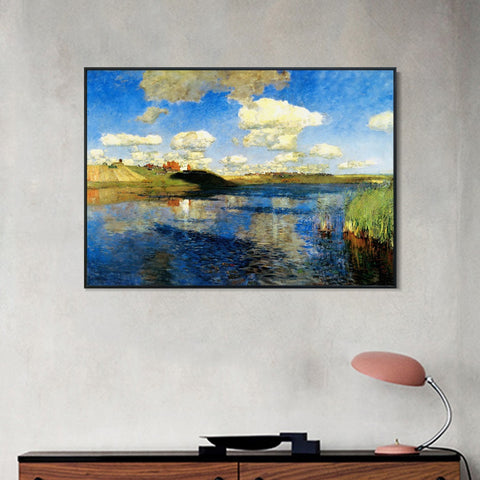 INVIN ART Framed Canvas Giclee Print Lake Russia, 1900 by Isaac Levitan Wall Art Living Room Home Office Decorations