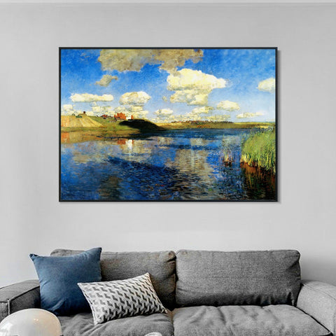 INVIN ART Framed Canvas Giclee Print Lake Russia, 1900 by Isaac Levitan Wall Art Living Room Home Office Decorations