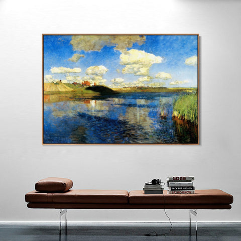 INVIN ART Framed Canvas Giclee Print Lake Russia, 1900 by Isaac Levitan Wall Art Living Room Home Office Decorations
