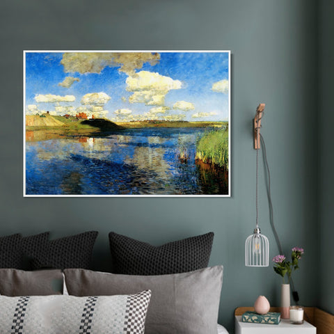 INVIN ART Framed Canvas Giclee Print Lake Russia, 1900 by Isaac Levitan Wall Art Living Room Home Office Decorations