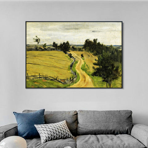 INVIN ART Framed Canvas Giclee Print Road by Isaac Levitan Wall Art Living Room Home Office Decorations