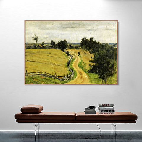 INVIN ART Framed Canvas Giclee Print Road by Isaac Levitan Wall Art Living Room Home Office Decorations