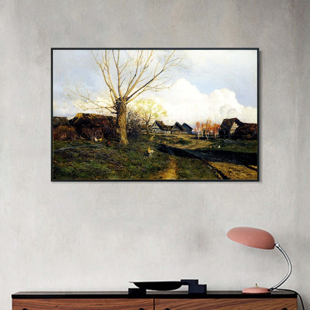INVIN ART Framed Canvas Giclee Print village savvinskaya near zvenigorod,1884 by Isaac Levitan Wall Art (Black Slim Frame,24"x32")