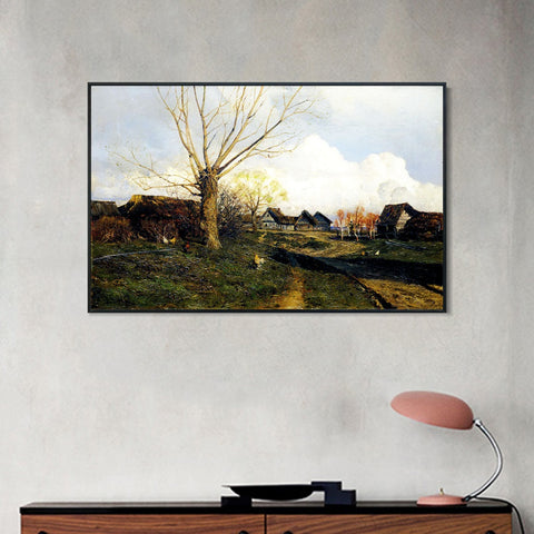 INVIN ART Framed Canvas Giclee Print village savvinskaya near zvenigorod,1884 by Isaac Levitan Wall Art Living Room Home Office Decorations(Black Slim Frame,24"x32")