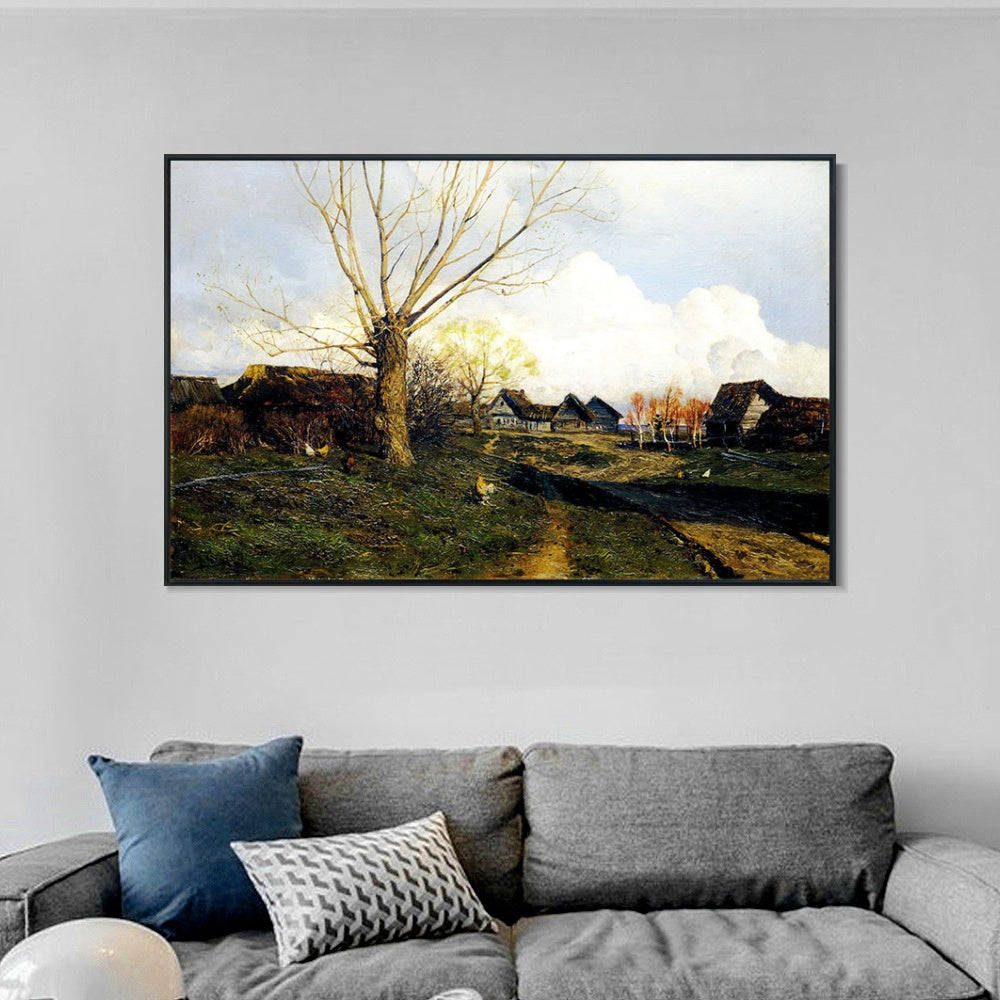 INVIN ART Framed Canvas Giclee Print village savvinskaya near zvenigorod,1884 by Isaac Levitan Wall Art (Black Slim Frame,24"x32")