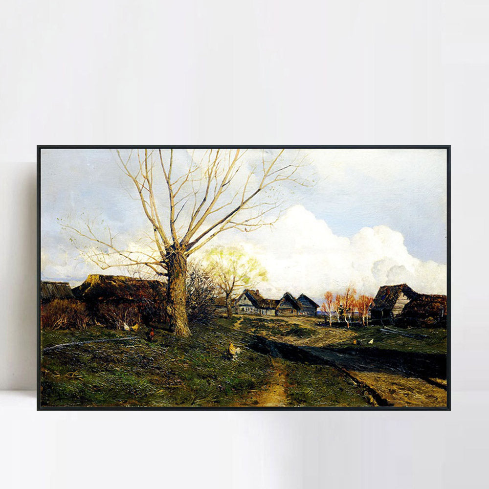 INVIN ART Framed Canvas Giclee Print village savvinskaya near zvenigorod,1884 by Isaac Levitan Wall Art (Black Slim Frame,24"x32")