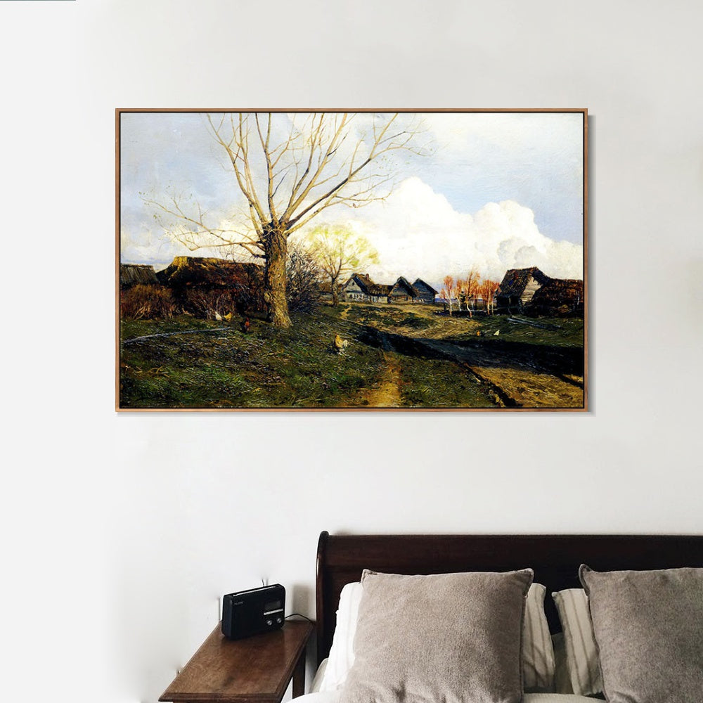 INVIN ART Framed Canvas Giclee Print village savvinskaya near zvenigorod,1884 by Isaac Levitan Wall Art (Black Slim Frame,24"x32")