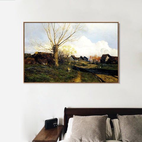 INVIN ART Framed Canvas Giclee Print village savvinskaya near zvenigorod,1884 by Isaac Levitan Wall Art Living Room Home Office Decorations(Black Slim Frame,24"x32")