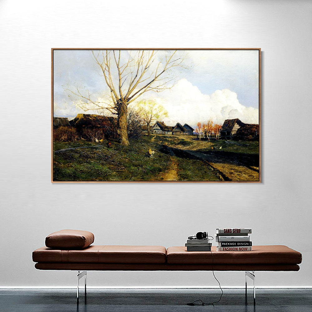 INVIN ART Framed Canvas Giclee Print village savvinskaya near zvenigorod,1884 by Isaac Levitan Wall Art (Black Slim Frame,24"x32")