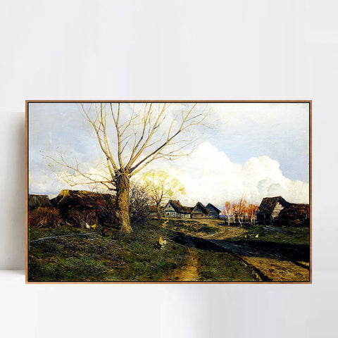 INVIN ART Framed Canvas Giclee Print village savvinskaya near zvenigorod,1884 by Isaac Levitan Wall Art Living Room Home Office Decorations(Black Slim Frame,24"x32")