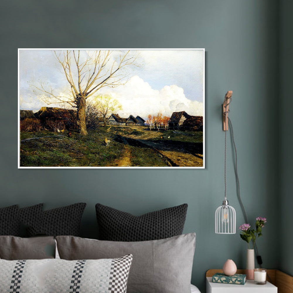 INVIN ART Framed Canvas Giclee Print village savvinskaya near zvenigorod,1884 by Isaac Levitan Wall Art (Black Slim Frame,24"x32")