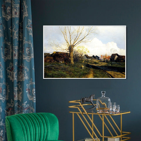 INVIN ART Framed Canvas Giclee Print village savvinskaya near zvenigorod,1884 by Isaac Levitan Wall Art Living Room Home Office Decorations(Black Slim Frame,24"x32")