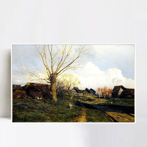 INVIN ART Framed Canvas Giclee Print village savvinskaya near zvenigorod,1884 by Isaac Levitan Wall Art Living Room Home Office Decorations(Black Slim Frame,24"x32")