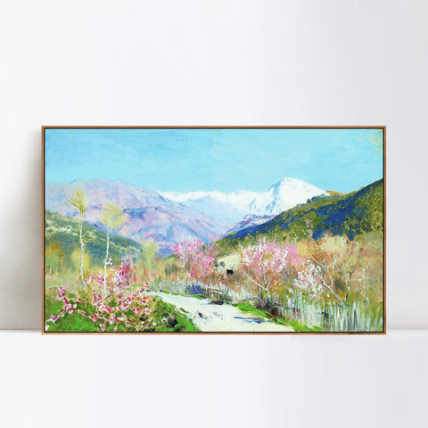 INVIN ART Framed Canvas Giclee Print spring-in-italy-1890 by Isaac Levitan Wall Art Living Room Home Office Decorations