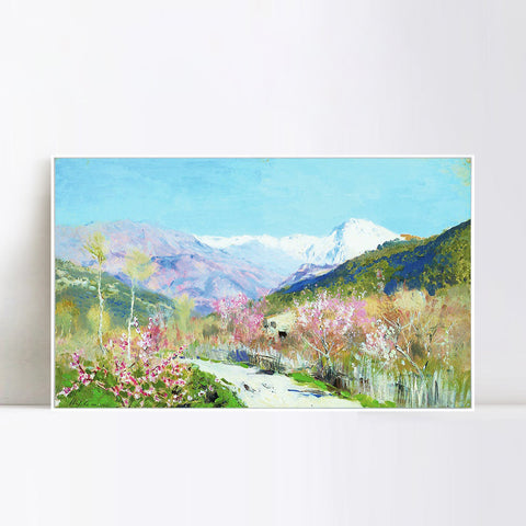 INVIN ART Framed Canvas Giclee Print spring-in-italy-1890 by Isaac Levitan Wall Art Living Room Home Office Decorations