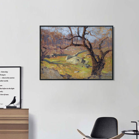INVIN ART Framed Canvas Giclee Print Trees#34 by Isaac Levitan Wall Art Living Room Home Office Decorations