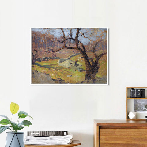 INVIN ART Framed Canvas Giclee Print Trees#34 by Isaac Levitan Wall Art Living Room Home Office Decorations