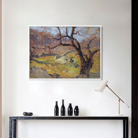 INVIN ART Framed Canvas Giclee Print Trees#34 by Isaac Levitan Wall Art Living Room Home Office Decorations