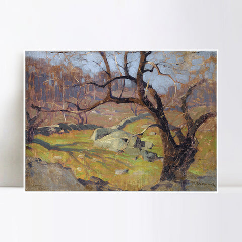 INVIN ART Framed Canvas Giclee Print Trees#34 by Isaac Levitan Wall Art Living Room Home Office Decorations