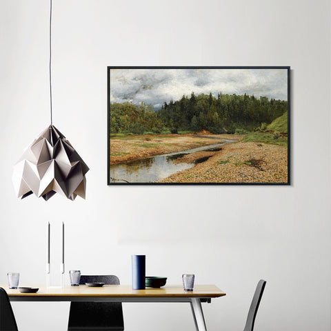 INVIN ART Framed Canvas Giclee Print River#35 by Isaac Levitan Wall Art Living Room Home Office Decorations
