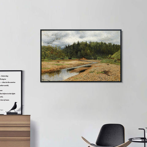 INVIN ART Framed Canvas Giclee Print River#35 by Isaac Levitan Wall Art Living Room Home Office Decorations