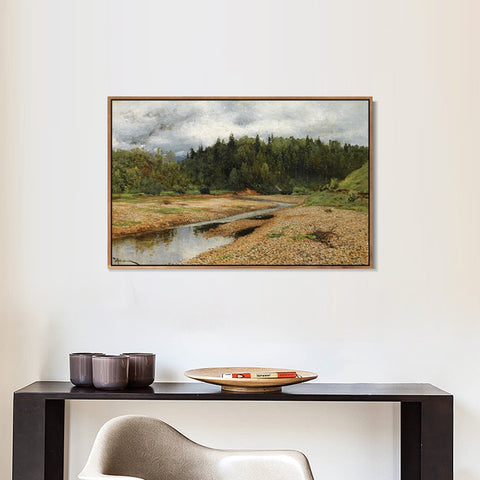 INVIN ART Framed Canvas Giclee Print River#35 by Isaac Levitan Wall Art Living Room Home Office Decorations