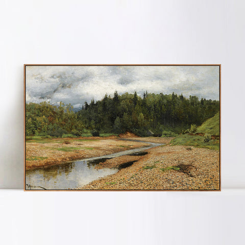 INVIN ART Framed Canvas Giclee Print River#35 by Isaac Levitan Wall Art Living Room Home Office Decorations