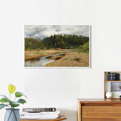 INVIN ART Framed Canvas Giclee Print River#35 by Isaac Levitan Wall Art Living Room Home Office Decorations
