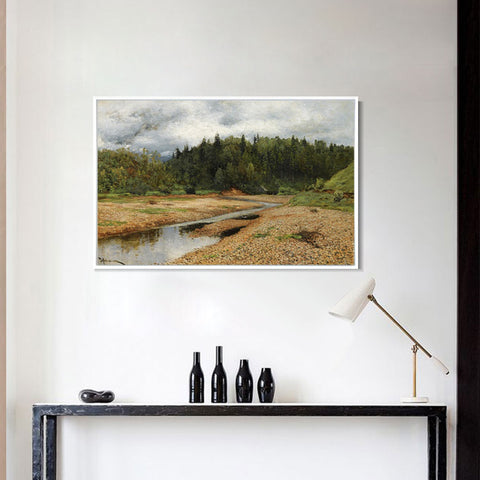 INVIN ART Framed Canvas Giclee Print River#35 by Isaac Levitan Wall Art Living Room Home Office Decorations