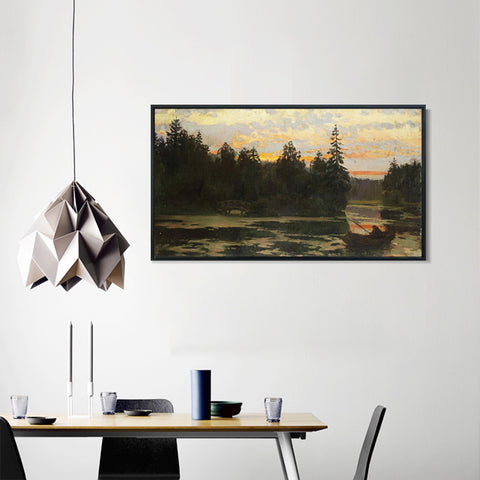 INVIN ART Framed Canvas Giclee Print Fishing#36 by Isaac Levitan Wall Art Living Room Home Office Decorations
